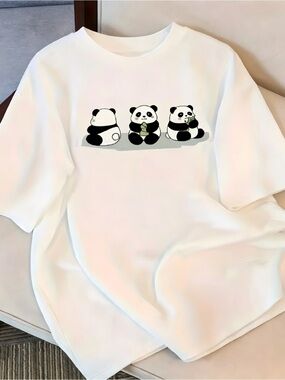 Cute Panda Print white Women Men T-shirt Unisex